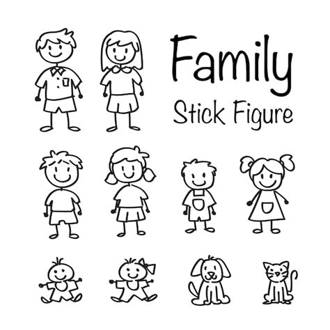 Premium Vector | Family Stick Figure Doodle Set