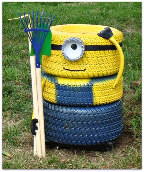 Minion de pneus reciclados para enfeitar jardim » Artesanatos Reciclagem