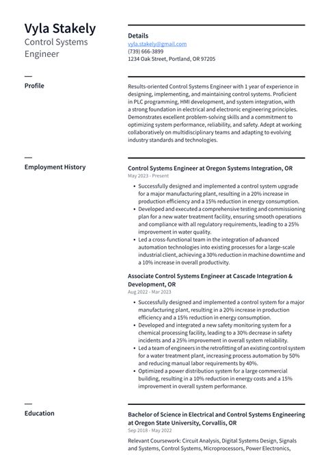 Control Systems Engineer Resume Examples and Templates