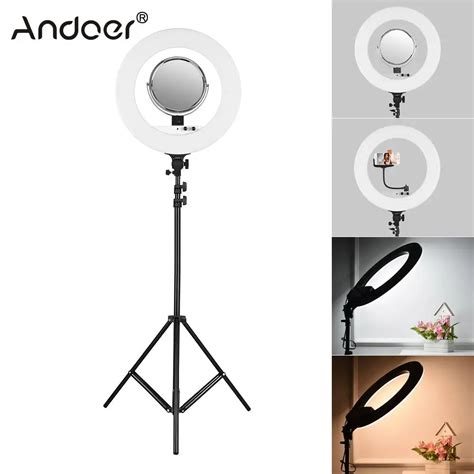 Andoer LED Ringlight Ring Light Ring with 2m Light Stand Mirror Phone ...