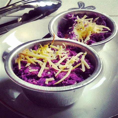 Baked Purple Yam - only made by some simple ingridients, smashed purple yam, fried spicy fish ...