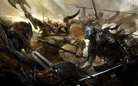 HD wallpaper: battle fight horns weapons fantasy art armor artwork ...