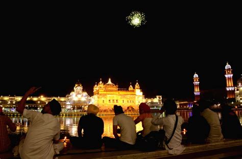 Fireworks at Golden temple on the occasion of the birth anniversary of Guru Amar Das (Third Guru ...