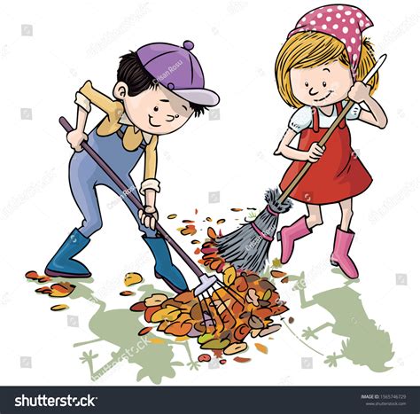 Vector Illustration Kids Gathering Leaves Cartoon 스톡 벡터(로열티 프리) 1565746729 | Shutterstock