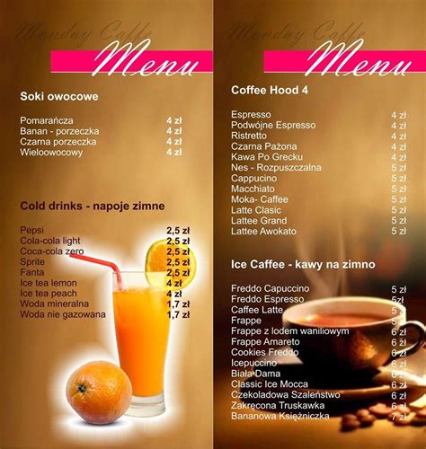 Menu at Monday Caffe restaurant, Stalowa Wola