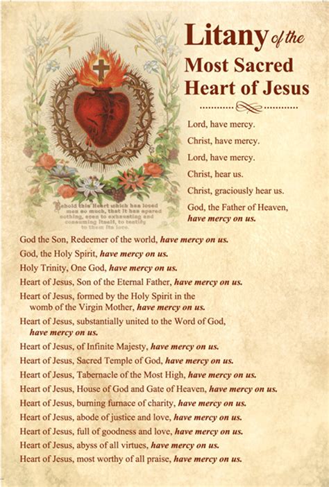 Litany of the Most Sacred Heart of Jesus Prayer Card