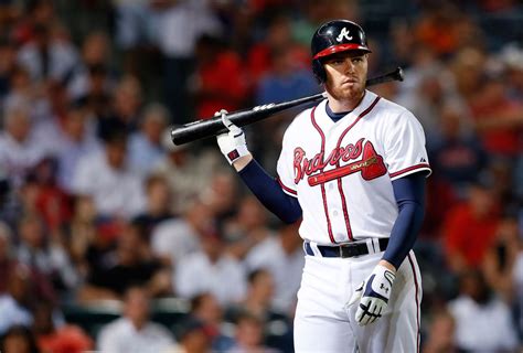 Freddie Freeman of the Atlanta Braves walks to the dugout in the sixth ...