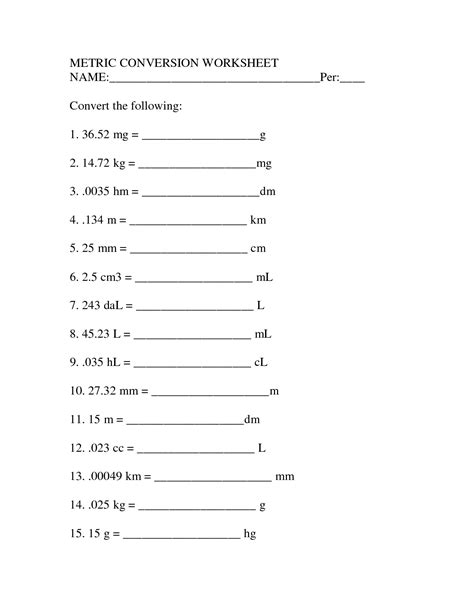 Metric Conversion Worksheet With Answers – E Street Light