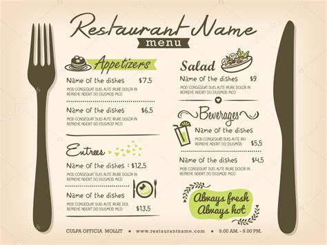 Restaurant Placemat Menu Design Template Layout — Stock Vector ...