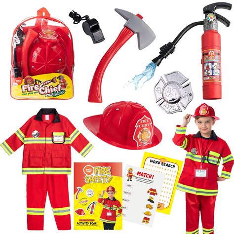 10 pcs Fireman Toys for Kids Costume and Role Play Accessories with Bag ...