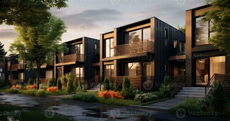 Residential architecture exterior. Modern modular private black ...