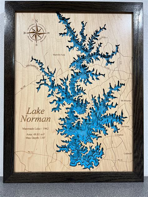 Lake Norman Laser Engraved 3D Map - Etsy