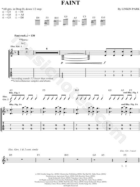 Linkin Park "Faint" Guitar Tab in D Minor - Download & Print - SKU: MN0049293