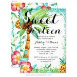 Tropical Luau Watercolor Faux Glitter Sweet 16 Invitations - Print Creek Studio Inc