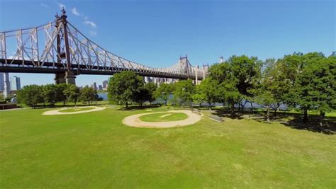 Queensbridge Park Near Queensboro Bridge Over East River At Summer Sunny Day. Aerial View Stock ...