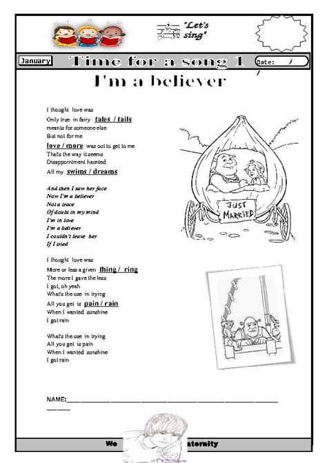 Song Worksheet: I'm A Believer