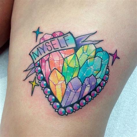 Colourful Rainbow Crystal Cluster Tattoos | Crystal tattoo, Trendy tattoos, Girly tattoos