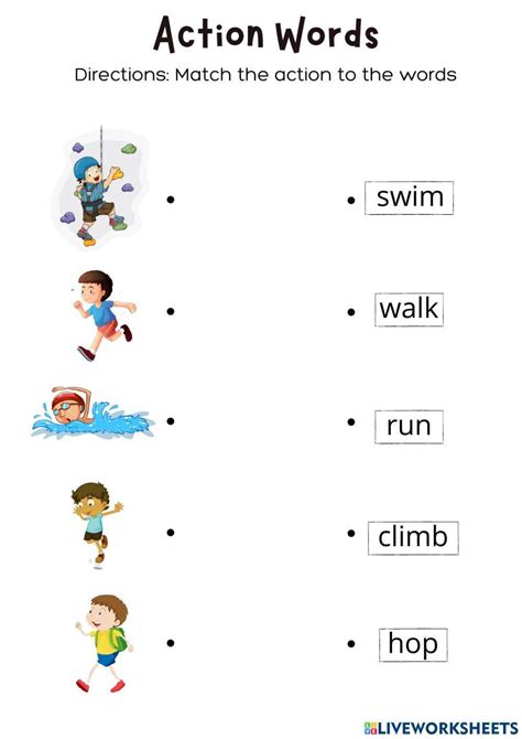 Action Words Worksheets For Kindergarten