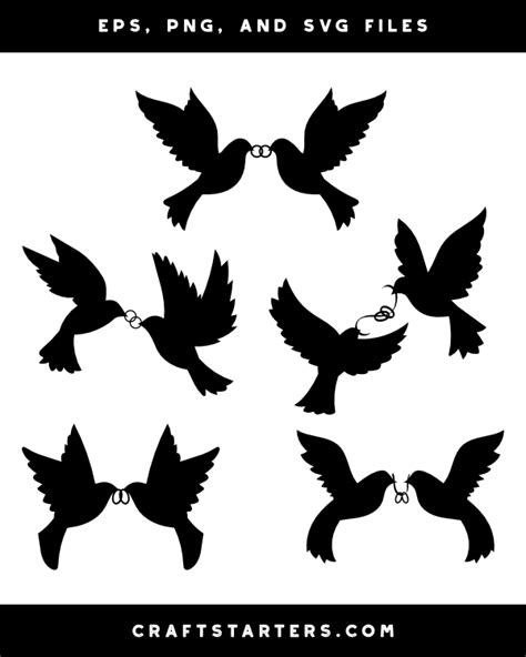 Doves Carrying Wedding Rings Silhouette Clip Art