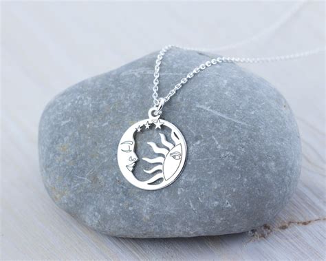 Sun and Moon Necklace Sterling Silver Celestial Necklace | Etsy