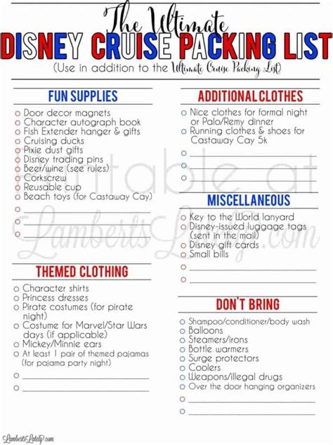 Free Printable Disney Cruise Packing List | Lamberts Lately