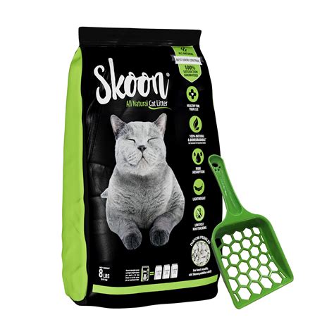 Buy Skoon All-Natural Cat Litter + Pooper Skooper, 8 lbs - Light-Weight, Non-Clumping, Low ...