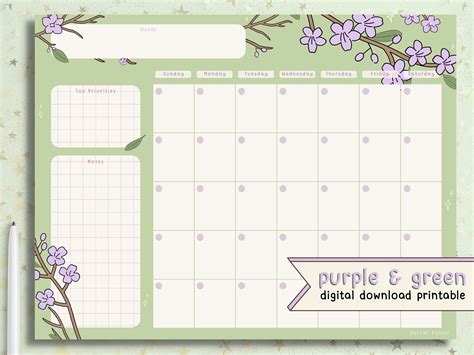 Floral Printable Blank Calendar / Cute Desk Calendar / Flower - Etsy