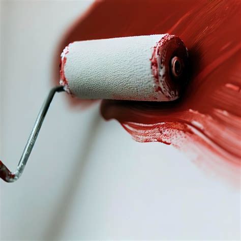 Premium AI Image | Close up of Roller painting a white wall with red paint