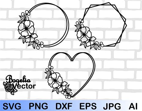 Flower Frame Svg Bundle Floral Frame Cut File Flower | Etsy