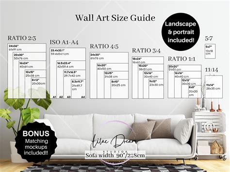 Living Room Wall Art Size Guide Horizontal Frame Size Mockup Ratio A1 to A4, 2x3, 3x4, 4x5 ...