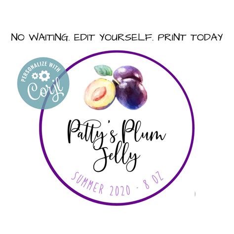 Instant editable PDF Plum labels Canning Jar Labels Canning | Etsy