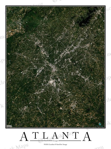 Atlanta, GA Area Satellite Map Print | Aerial Image Poster