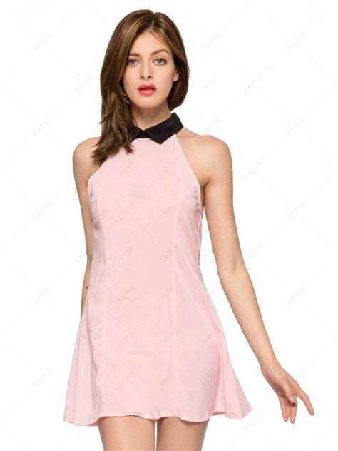 [35% OFF] 2021 Flat Collar Color Block Dress In PINK | ZAFUL