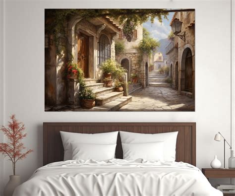 Italian Village Painting Canvas Print, Italy Wall Art, Italy Village ...