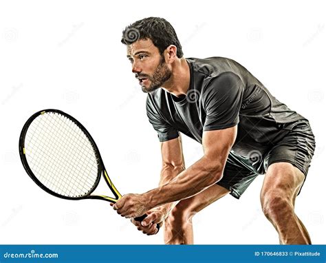 Mature Tennis Player Man Isolated White Background Stock Image - Image of white, tennis: 170646833