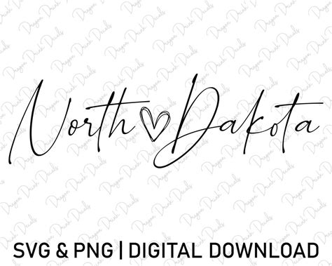 North Dakota Svg, Digital Download, USA Svg, Cursive Fonts Svg, North ...