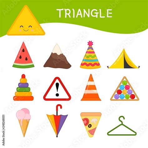 Materials for kids learning forms. A set of triangle shaped objects Stock Vector | Adobe Stock