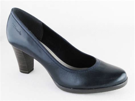 Womens Tamaris Navy Leather Court Shoes Heels Ladies Work Courts Size 3 ...