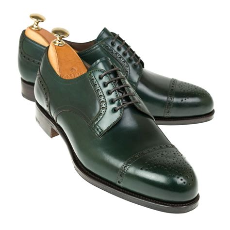 Green Color Oxford Genuine Leather Handcrafted Brogues Cap Toe Men's Shoes - Men