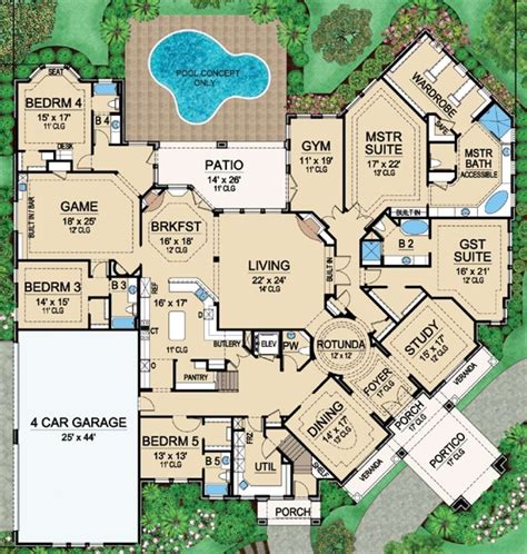 House Plan 5445-00183 - Luxury Plan: 7,670 Square Feet, 5 Bedrooms, 6.5 Bathrooms | Luxury plan ...