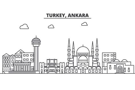 City Outline, Famous Landmarks, Ankara, Graphic Illustration, Linear ...