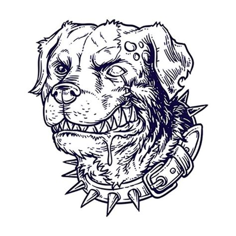 a dog's head with spiked teeth in the style of an old school tattoo