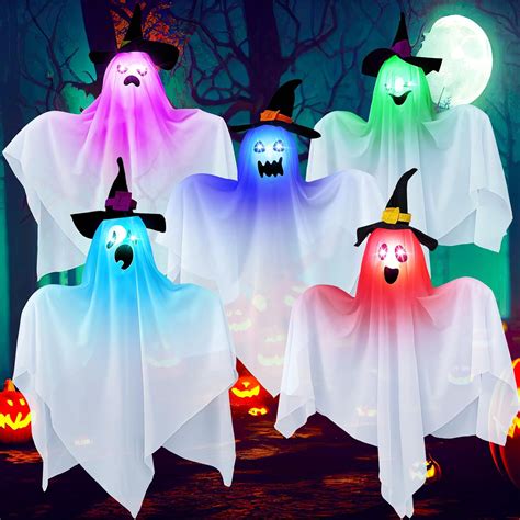 Amazon.com: ROCEEI 5 Pcs Halloween Ghosts Outdoor Decorations Hanging ...