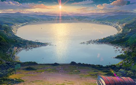 Download Your Name. Cloud Sky Horizon School Nature Mountain Lake Crater Anime Image