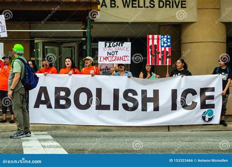 Protest Against ICE and Customs and Border Patrol Detention Centers. Group with `Abolish ICE ...