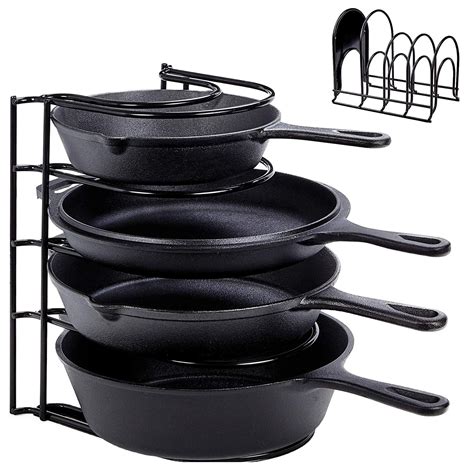 Heavy Duty Pan Organizer, 5 Tier Rack - Holds up to 50 LB - Holds Cast Iron Skillets, Griddles ...