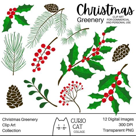 Christmas Greenery Clip Art Set Digital Download Christmas and - Etsy | Clip art, Christmas ...