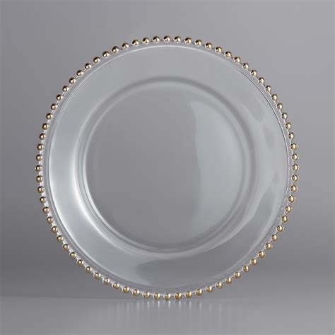 The Jay Companies 1900007 13" Round Gold Beaded Glass Charger Plate