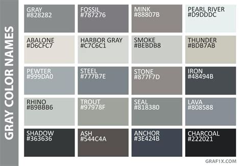 Grey Color Names Shades Of Grey Color Chart Gray Color Names Fifty Shades Of Grey | Grey colour ...