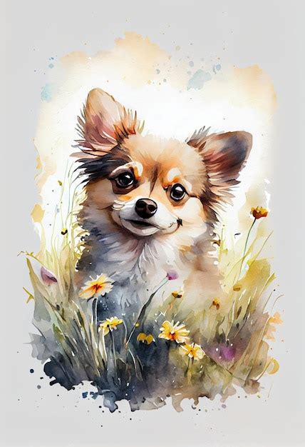 Premium AI Image | painting of a dog with a flower in the grass ...